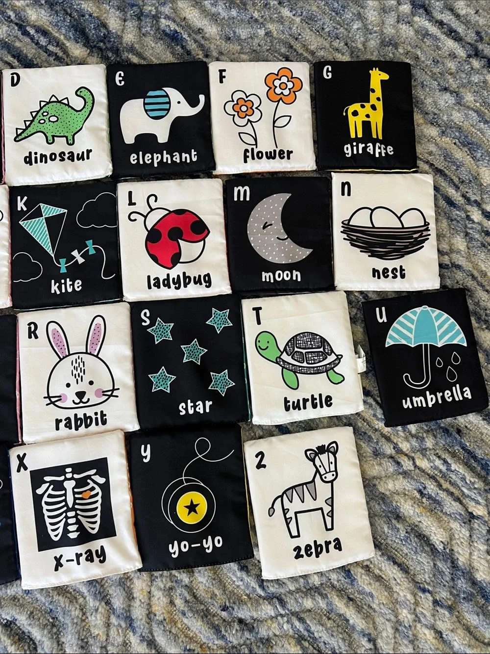 Kids soft sided alphabet flash cards with bag washable